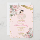 ピンクローズ金ゴールドグリッタースペインのガールキンセアニラ 招待状 (正面)