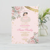 ピンクローズ金ゴールドグリッタースペインのガールキンセアニラ 招待状 (スタンド正面)