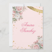 ピンクローズ金ゴールドグリッタースペインのガールキンセアニラ 招待状 (裏面)
