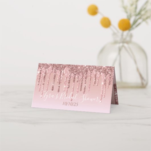 ピンクローズ金ゴールドグリッタードエレガントリッパーソナライズされたプ プレイスカード (裏面)