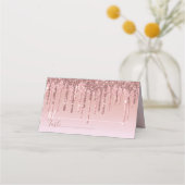 ピンクローズ金ゴールドグリッタードエレガントリッパーソナライズされたプ プレイスカード (正面)