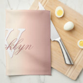 ピンクローズ金ゴールドグリッタードリップズピンクモノグラムの キッチンタオル (四つ折り)