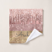 ピンクローズ金ゴールドグリッタードリプス名前をカスタムする バスタオルセット (ウォッシュタオル)