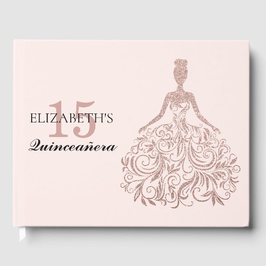 ピンクローズ金ゴールドグリッタードレスキンセアニラ誕生日 ゲストブック (正面)