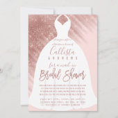 ピンクローズ金ゴールドグリッタードレスブライダルシャワーバイメール 招待状 (正面)
