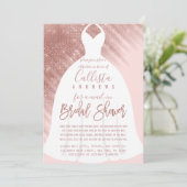 ピンクローズ金ゴールドグリッタードレスブライダルシャワーバイメール 招待状 (スタンド正面)