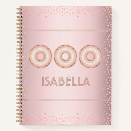 ピンクローズ金ゴールドグリッタードーナツモダン名ガーリー ノートブック