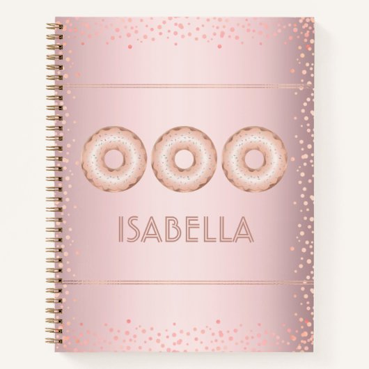 ピンクローズ金ゴールドグリッタードーナツモダン名ガーリー ノートブック (正面)