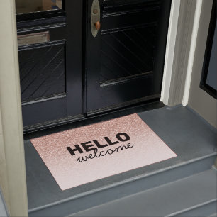 ピンクローズ金ゴールドグリッターハグラデーションローウェルカム ドアマット