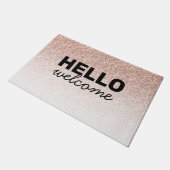 ピンクローズ金ゴールドグリッターハグラデーションローウェルカム ドアマット (アングル)