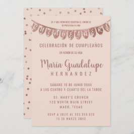 ピンクローズ金ゴールドグリッターバナーエスパーニョールキンセアニラ 招待状