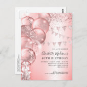 ピンクローズ金ゴールドグリッターバルーンエイジ誕生日 ポストカード (正面/裏面)