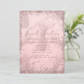 ピンクローズ金ゴールドグリッターパイナップルスウィート16パーティー 招待状 (スタンド正面)