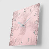 ピンクローズ金ゴールドグリッターパイナップルトロピカルシック スクエア壁時計 (傾斜)