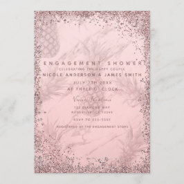 ピンクローズ金ゴールドグリッターパイナップル婚約 招待状