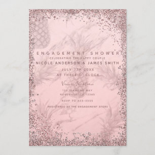 ピンクローズ金ゴールドグリッターパイナップル婚約 招待状