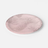 ピンクローズ金ゴールドグリッターパイナップル熱帯パーティー ペーパープレート (アングル)