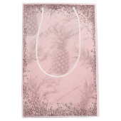 ピンクローズ金ゴールドグリッターパイナップル熱帯パーティー ミディアムペーパーバッグ (正面)