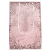 ピンクローズ金ゴールドグリッターパイナップル熱帯パーティー ミディアムペーパーバッグ (裏面)