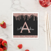 ピンクローズ金ゴールドグリッターブラックモノグラム誕生日 スタンダードカクテルナプキン (インサイチュ)