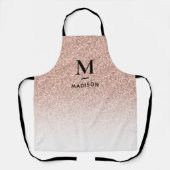 ピンクローズ金ゴールドグリッターモダンモノグラム名 エプロン (正面)