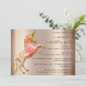 ピンクローズ金ゴールドグリッターユニコーンホース誕生日 招待状 (スタンド正面)