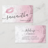 ピンクローズ金ゴールドグリッターリップスマーブル化粧アーティスト 名刺 (正面/裏面)