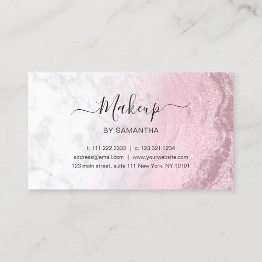 ピンクローズ金ゴールドグリッターリップスマーブル化粧アーティスト 名刺 (裏面)