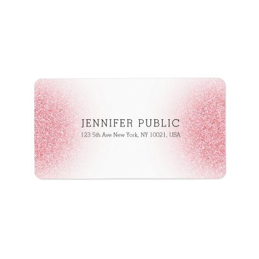 ピンクローズ金ゴールドグリッタールックホワイトエレガントテンプレート ラベル (正面)
