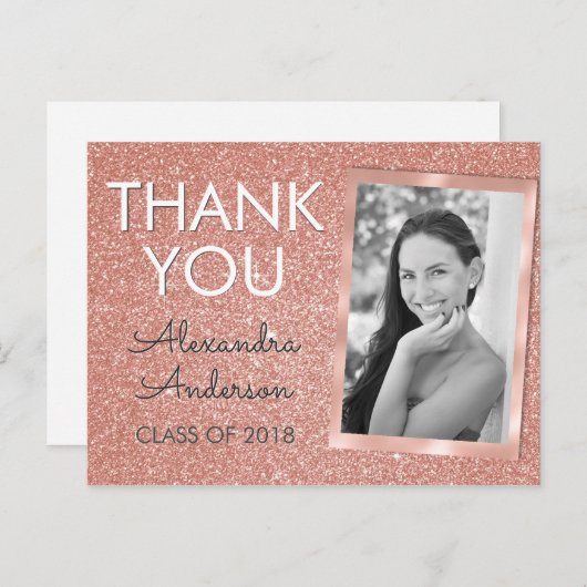 ピンクローズ金ゴールドグリッター卒業ありがとう ポストカード (正面/裏面)