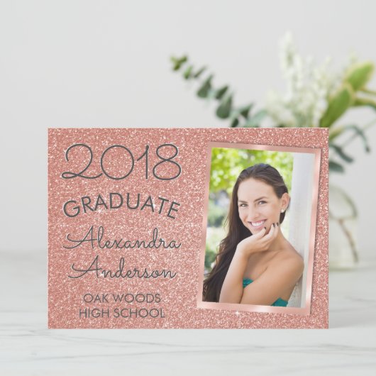 ピンクローズ金ゴールドグリッター卒業発表 招待状 (スタンド正面)