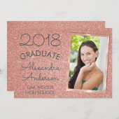 ピンクローズ金ゴールドグリッター卒業発表 招待状 (正面/裏面)