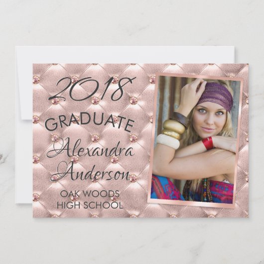 ピンクローズ金ゴールドグリッター卒業発表 招待状 (正面)