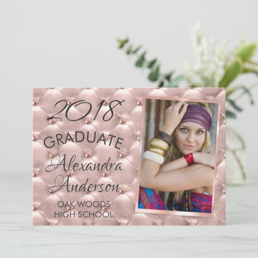 ピンクローズ金ゴールドグリッター卒業発表 招待状 (スタンド正面)