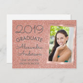 ピンクローズ金ゴールドグリッター卒業発表 案内ポストカード (正面/裏面)