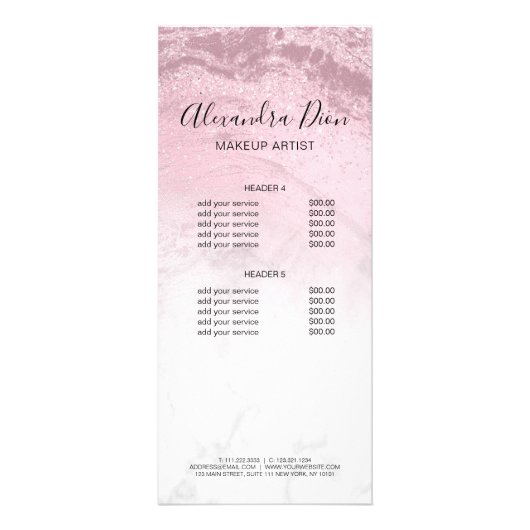 ピンクローズ金ゴールドグリッター大理石メイクアップアーティスト ラックカード (裏面)