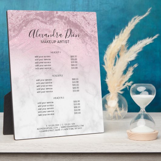 ピンクローズ金ゴールドグリッター大理石メイクアップサービス フォトプラーク (側面)