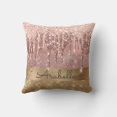 ピンクローズ金ゴールドグリッター滴下モストライプノグラム クッション (裏面)