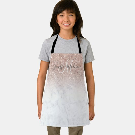 ピンクローズ金ゴールドグリッター白大理石パーソナライズされた エプロン (インサイチュ)