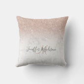 ピンクローズ金ゴールドグリッター白大理石パーソナライズされた クッション (裏面)