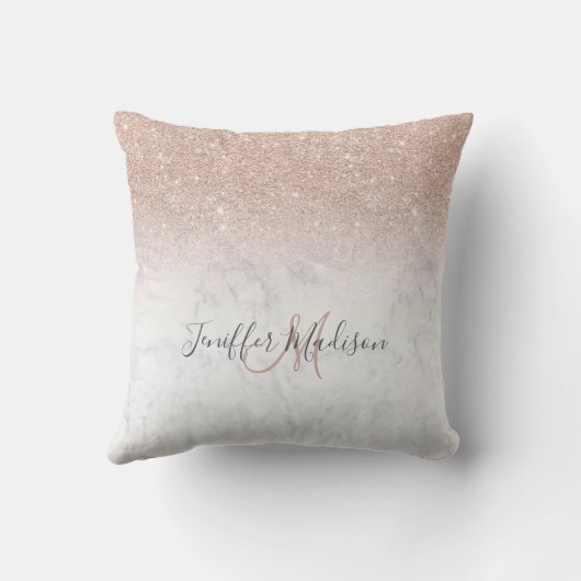 ピンクローズ金ゴールドグリッター白大理石パーソナライズされた クッション (裏面)