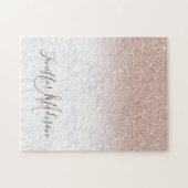 ピンクローズ金ゴールドグリッター白大理石パーソナライズされた ジグソーパズル (横)