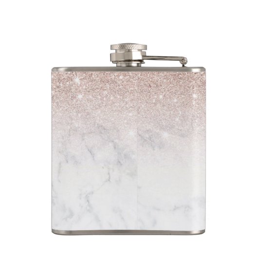 ピンクローズ金ゴールドグリッター白大理石パーソナライズされた フラスク (裏面)