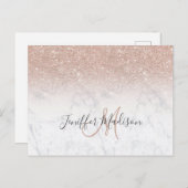 ピンクローズ金ゴールドグリッター白大理石パーソナライズされた   ポストカード (正面/裏面)