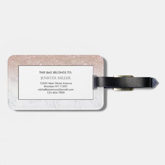 ピンクローズ金ゴールドグリッター白大理石パーソナライズされた   ラゲッジタグ (裏面横)