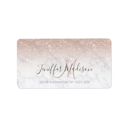 ピンクローズ金ゴールドグリッター白大理石パーソナライズされた ラベル (正面)