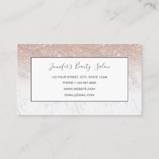 ピンクローズ金ゴールドグリッター白大理石パーソナライズされた   名刺 (裏面)