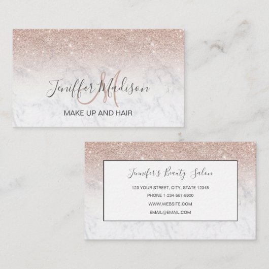 ピンクローズ金ゴールドグリッター白大理石パーソナライズされた 名刺 (正面/裏面)