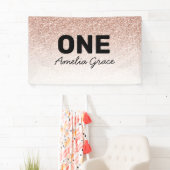 ピンクローズ金ゴールドグリッター第1誕生日名 横断幕 (インサイチュ)