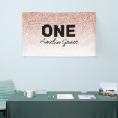 ピンクローズ金ゴールドグリッター第1誕生日名 横断幕 (トレードショー)